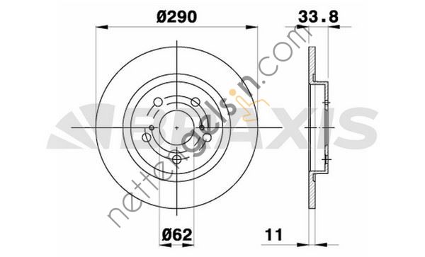 BRAXIS AE0416 FREN AYNASI DUZ ARKA TOYOTA AVENSIS 09-> (290X5)  TOYOTA BİNEK FREN DİSKİ