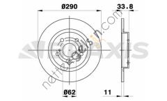 BRAXIS AE0416 FREN AYNASI DUZ ARKA TOYOTA AVENSIS 09-> (290X5)  TOYOTA BİNEK FREN DİSKİ