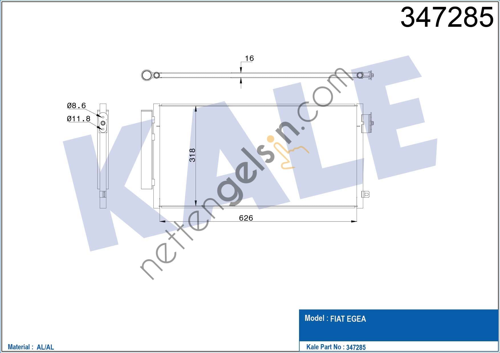 KALE 347285 KLIMA RADYATORU (CONDENSER) EGEA 1,3 1,6 MJET 1,4 BENZINLI  FIAT BİNEK KLİMA RADYATÖRÜ