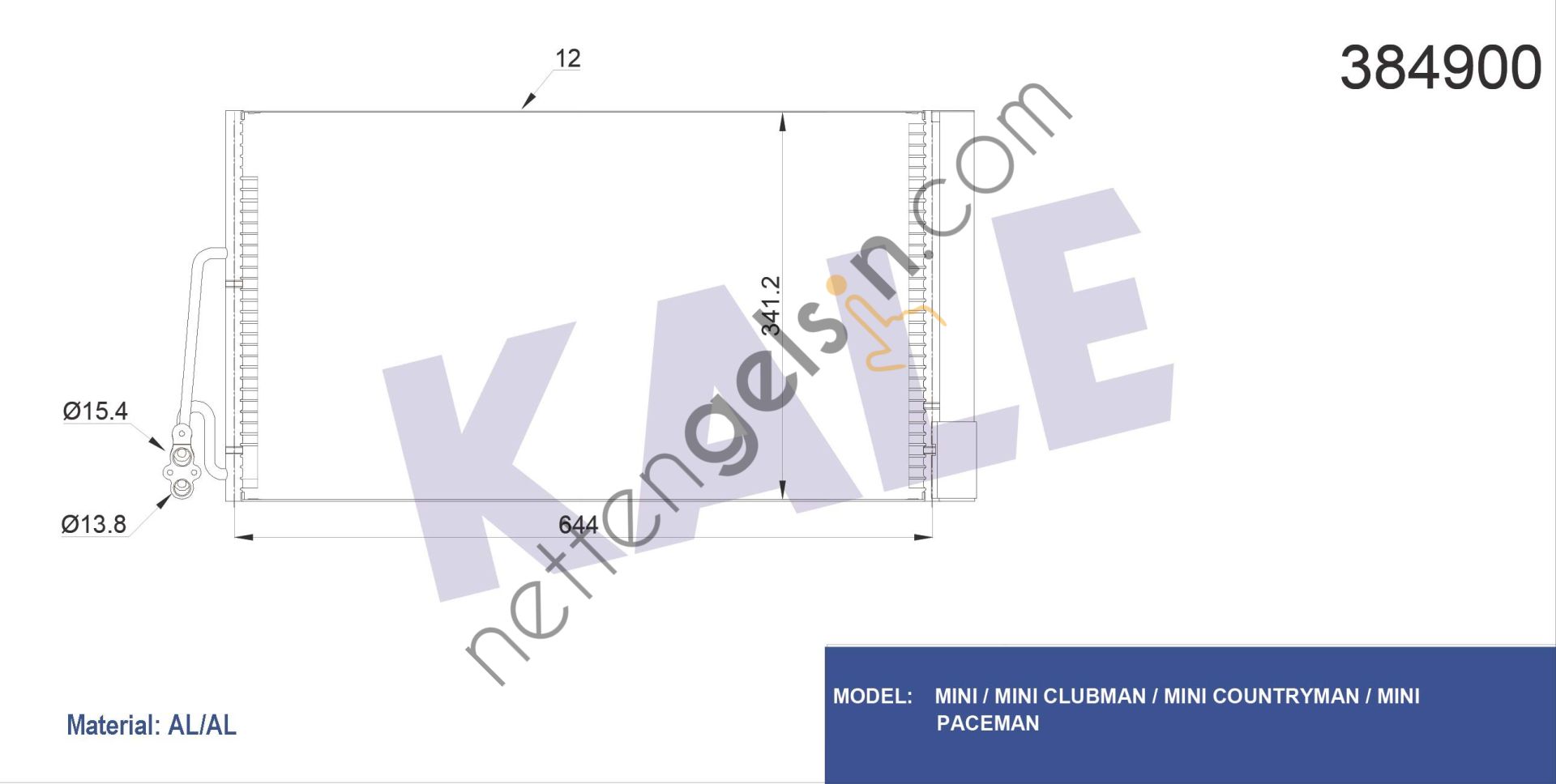 KALE 384900 KLIMA RADYATORU MINI R55 R56 R57 R60  BMW BİNEK KLİMA RADYATÖRÜ