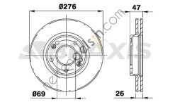 BRAXIS AE0452 ON FREN DISK AYNASI HAVALI HYUNDAI SANTAFE 2.0 01-06 TRAJET 2.0 00-> (276MM)  HYUNDAI BİNEK FREN DİSKİ