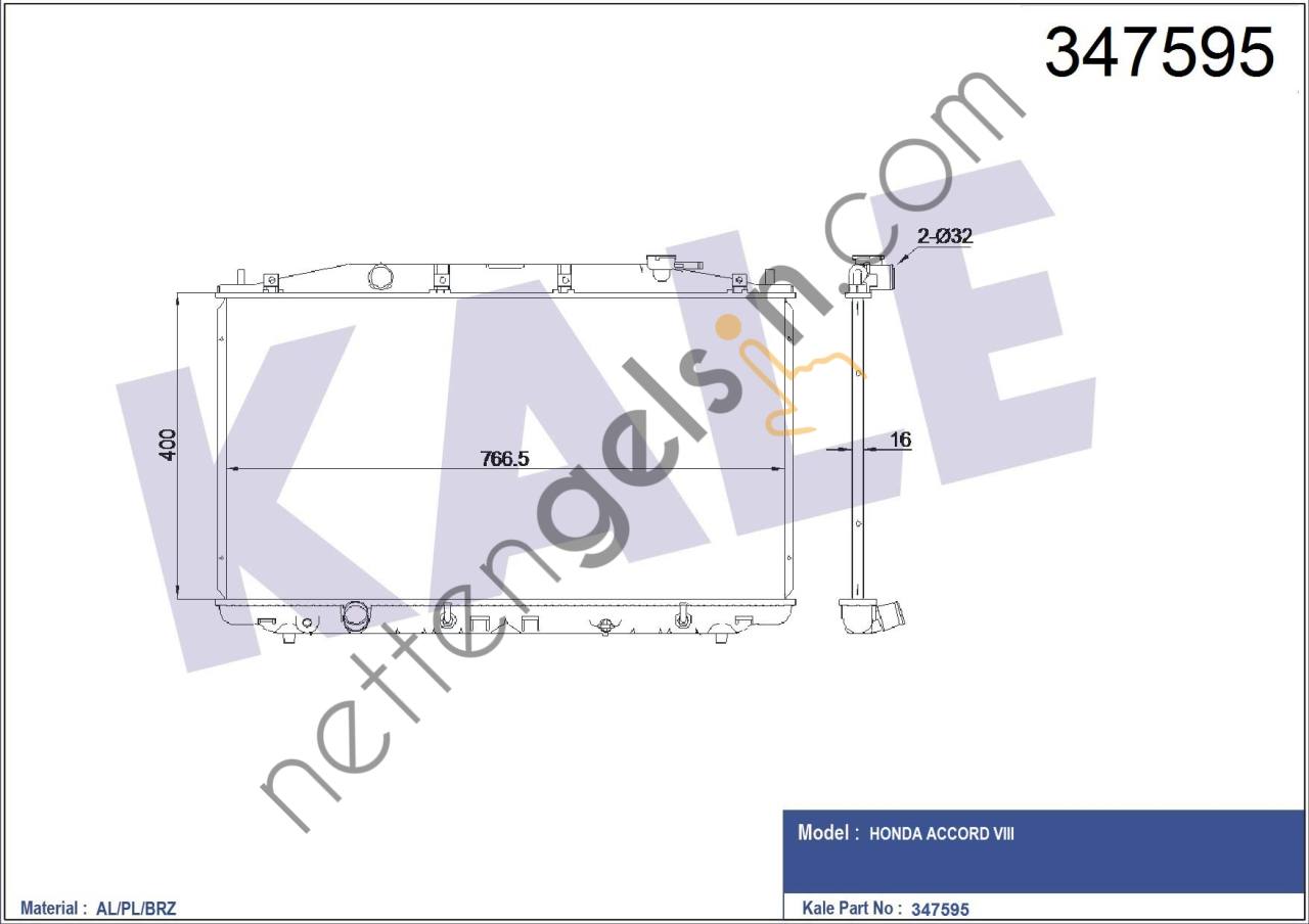 KALE 347595 MOTOR SU RADYATORU HONDA ACCORD 2008> OTOMATIK VITES  HONDA BİNEK MOTOR SU RADYATORU