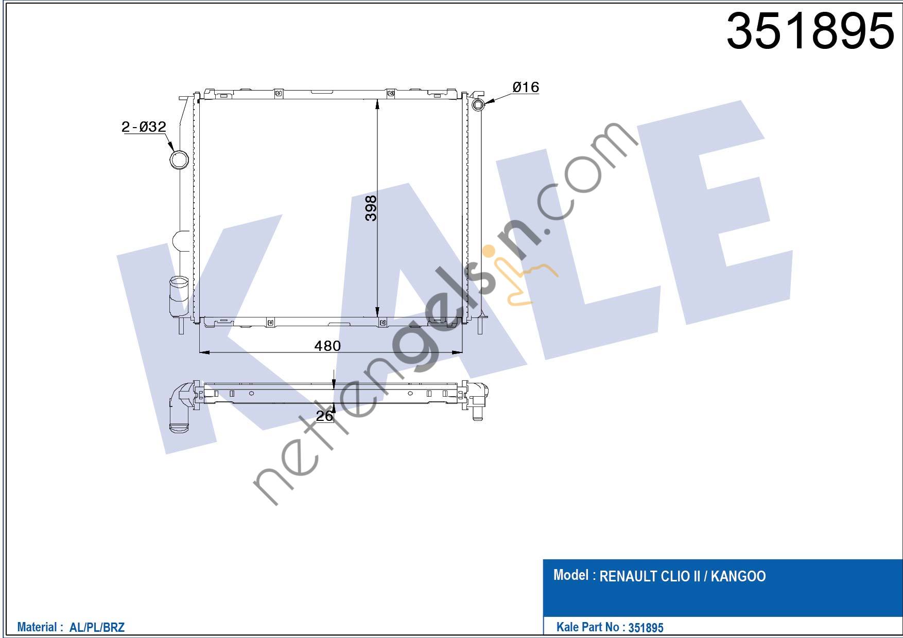 KALE 351895 MOTOR RADYATORU  RENAULT BİNEK MOTOR SU RADYATORU