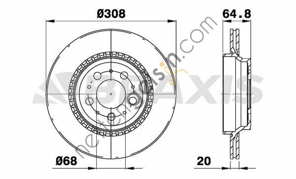 BRAXIS AE0462 ARKA FREN AYNASI VOLVO XC 90 2.5T D5 T6 02> (17 JANT) / (308x20x5DLxHAVALI)  VOLVO BİNEK FREN DİSKİ