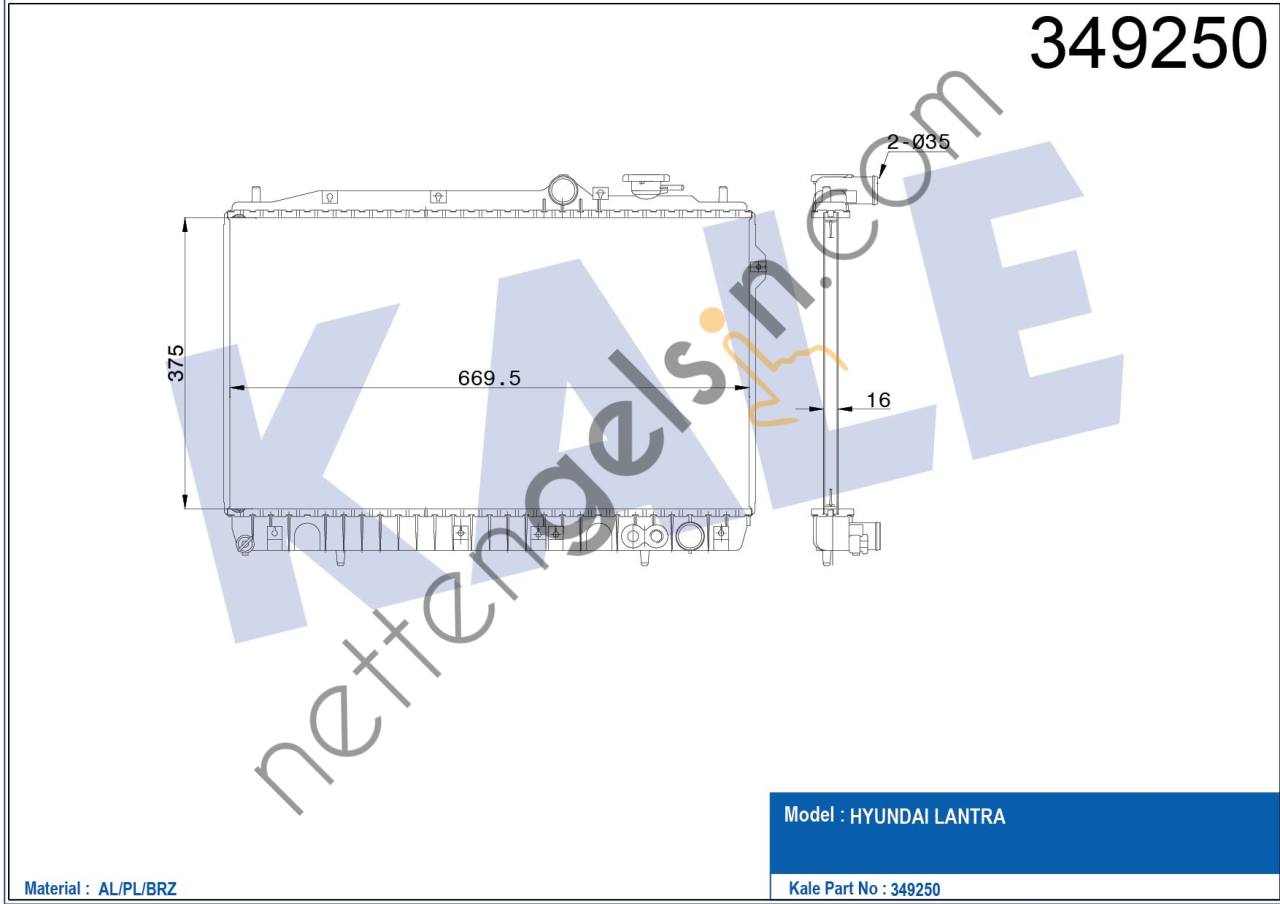 KALE 349250 MOTOR SU RADYATORU HYUNDAI ELANTRA 1,6 1990 1996 MANUEL VITES  HYUNDAI BİNEK MOTOR SU RADYATORU