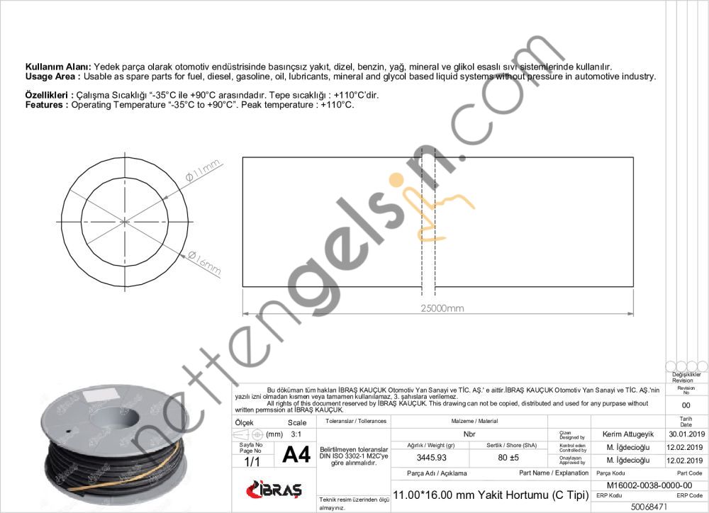 IBRAS 68471 11.0mm x 16.0mm UNIVERSAL YAKIT HORTUMU ( MAKARALI )C TIPI  GENEL BİNEK RULO HORTUM