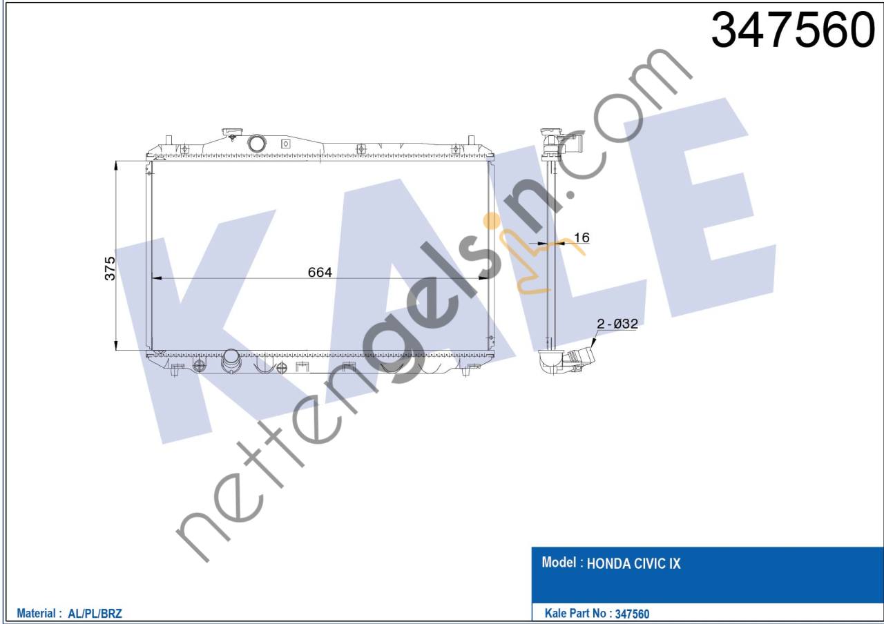 KALE 347560 MOTOR SU RADYATORU HONDA CIVIC 1.6-1.8 2012-> MANUEL VITES  HONDA BİNEK MOTOR SU RADYATORU