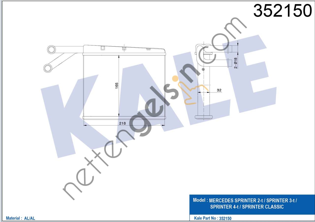 KALE 352150 KALORIFER RADYATORU SPRINTER 901 902 903 904 95>06  MERCEDES BİNEK KALORİFER RADYATÖRÜ