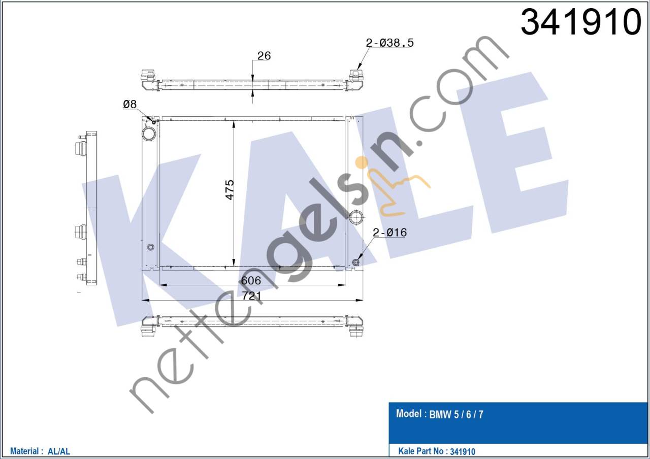 KALE 341910 MOTOR SU RADYATORU OTOMATIK&sol;SANZ BMW N46 N53 N52 E60 E63 E64 E65  BMW BİNEK MOTOR SU RADYATORU