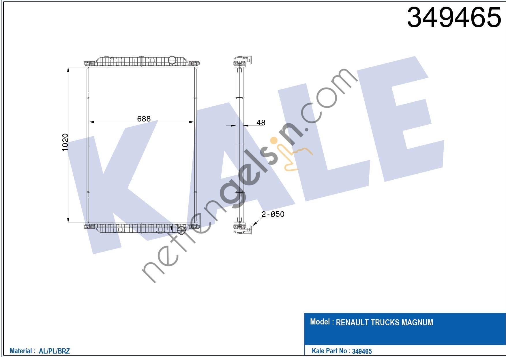 KALE 349465 RADYATOR MOTOR RENAULT TRUCKS MAGNUM (CERCEVESIZ) (MT)  RENAULT AĞIR VASITA MOTOR SU RADYATORU