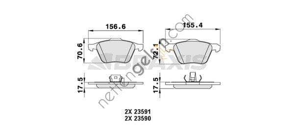 BRAXIS AA0219 ON FREN BALATASI VOLVO S60 00> S70 97>00 S80 98> V70 97>07 V70 01>07 XC70 00> XC90 02>12 16 JANT   VOLVO BİNEK FREN BALATASI