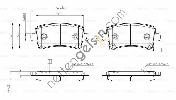 BOSCH 0986495444 ARKA FREN BALATASI INSIGNIA A 09> 17  OPEL BİNEK FREN BALATASI