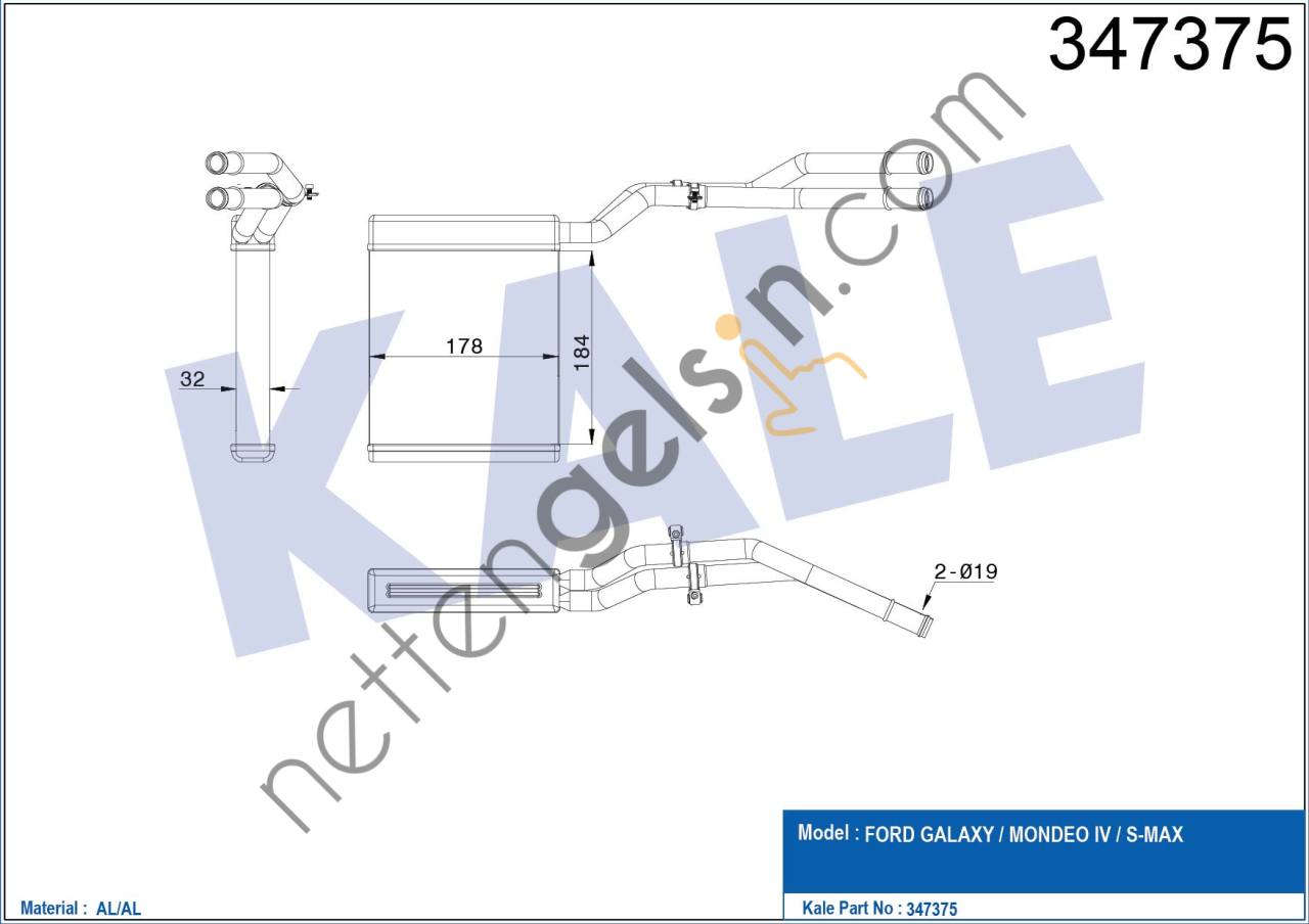KALE 347375 KALORIFER RADYATORU MONDEO IV 07>14 S MAX GALAXY 06>15  FORD BİNEK KALORİFER RADYATÖRÜ