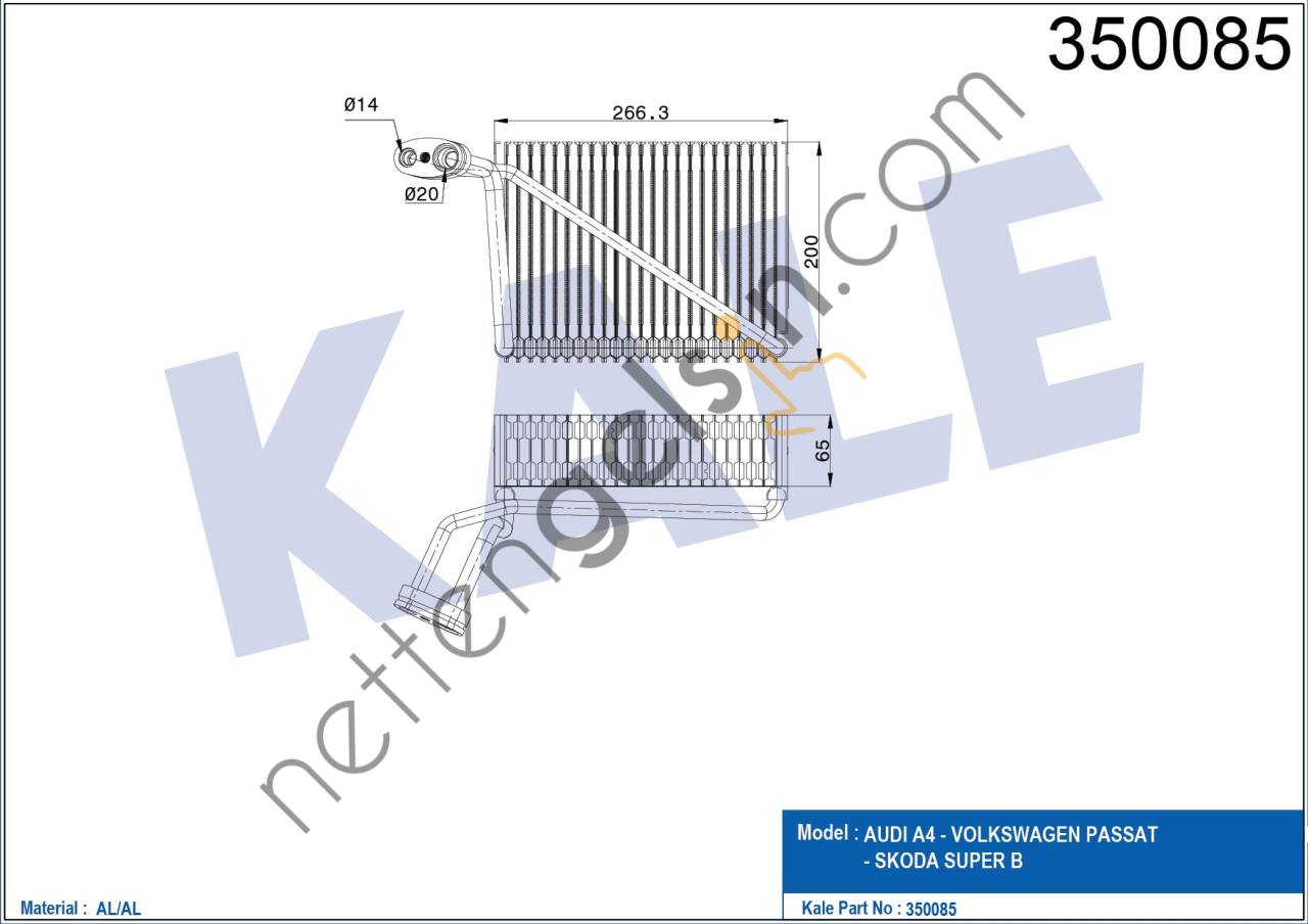 KALE 350085 ISI ESANJORU PASSAT 97>05 A4 95>01 SUPERB 02>08 1.6 1.8 1.9 2.5 2.8 ADP AHL ANA ARM AZM  VW-AUDI-SEAT-SKODA BİNEK KALORİFER RADYATÖRÜ
