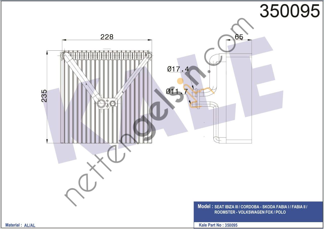 KALE 350095 KALORIFER RADYATORU POLO 02> FABIA 99>14 RAPID 12>ROOMSTER 06>15 A1 10> CORDOBA 02>09 IBIZA 02>09 IB  VW-AUDI-SEAT-SKODA BİNEK KALORİFER RADYATÖRÜ