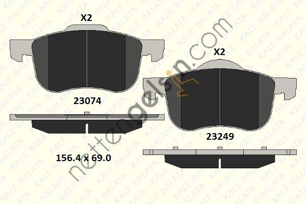 KALE B 23074 189 05 KD11 ON FREN BALATASI VOLVO S60 01>S80 98 06 V70 I II 97> XC70 00>  VOLVO BİNEK FREN BALATASI