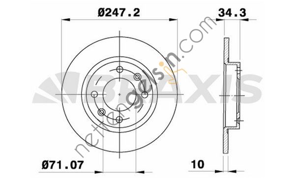 BRAXIS AE0697 ARKA FREN DISK AYNASI P405 1.6 1.9 1.8T (89 92) P405 II 1.8 2.0 2.0 16V (92 95) / (247x10x9)  PEUGEOT-CITROEN BİNEK FREN DİSKİ