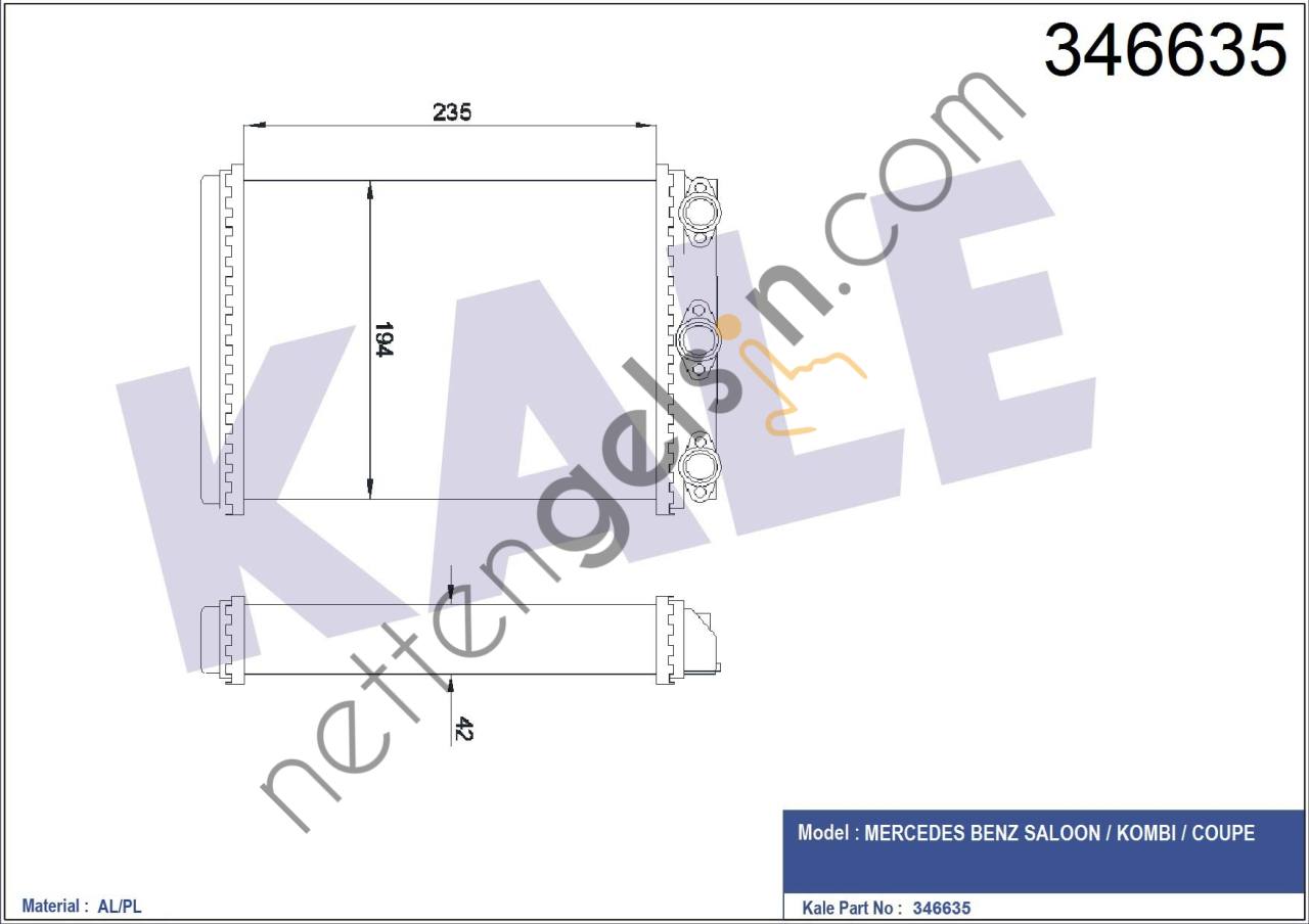 KALE 346635 KALORIFER RADYATORU W124 85>93 S124 86>93 C124 87>92  MERCEDES BİNEK KALORİFER RADYATÖRÜ