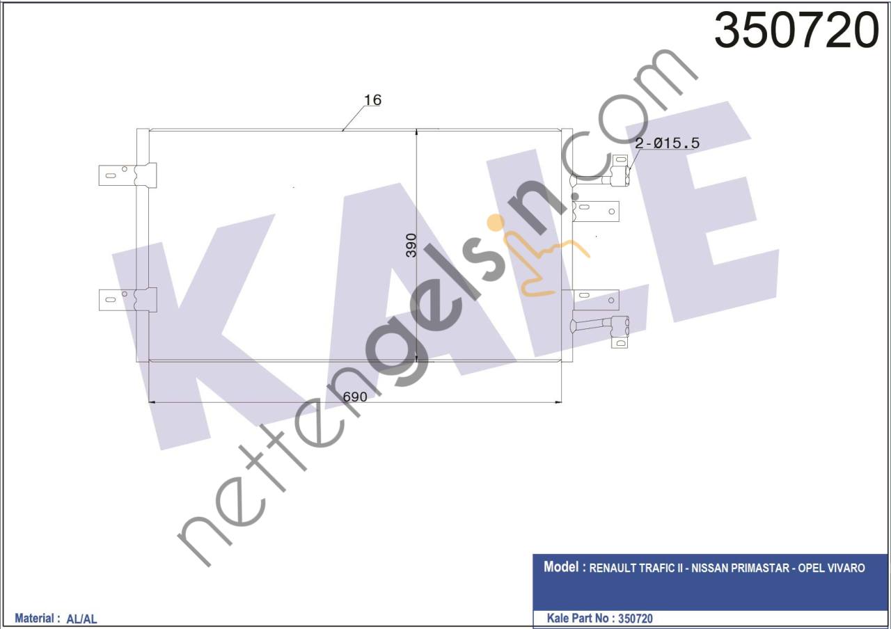 KALE 350720 KLIMA KONDENSER TRAFIC II PRIMASTAR VIVARO  RENAULT BİNEK KLİMA RADYATÖRÜ
