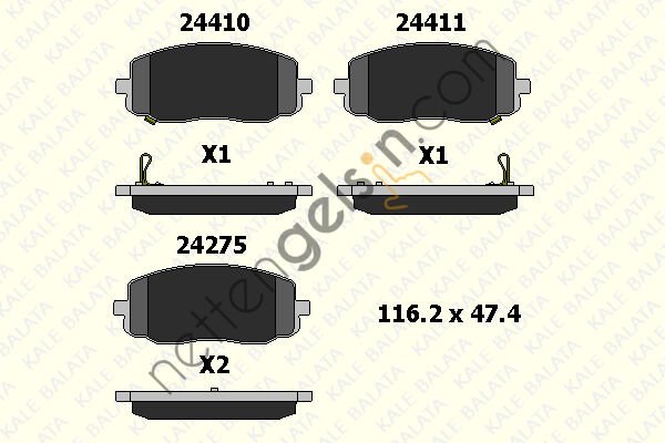 KALE B 24275 168 05 ON FREN BALATASI HYUNDAI I20 08-15 I10 08-11 / PICANTO 04-11  HYUNDAI BİNEK FREN BALATASI
