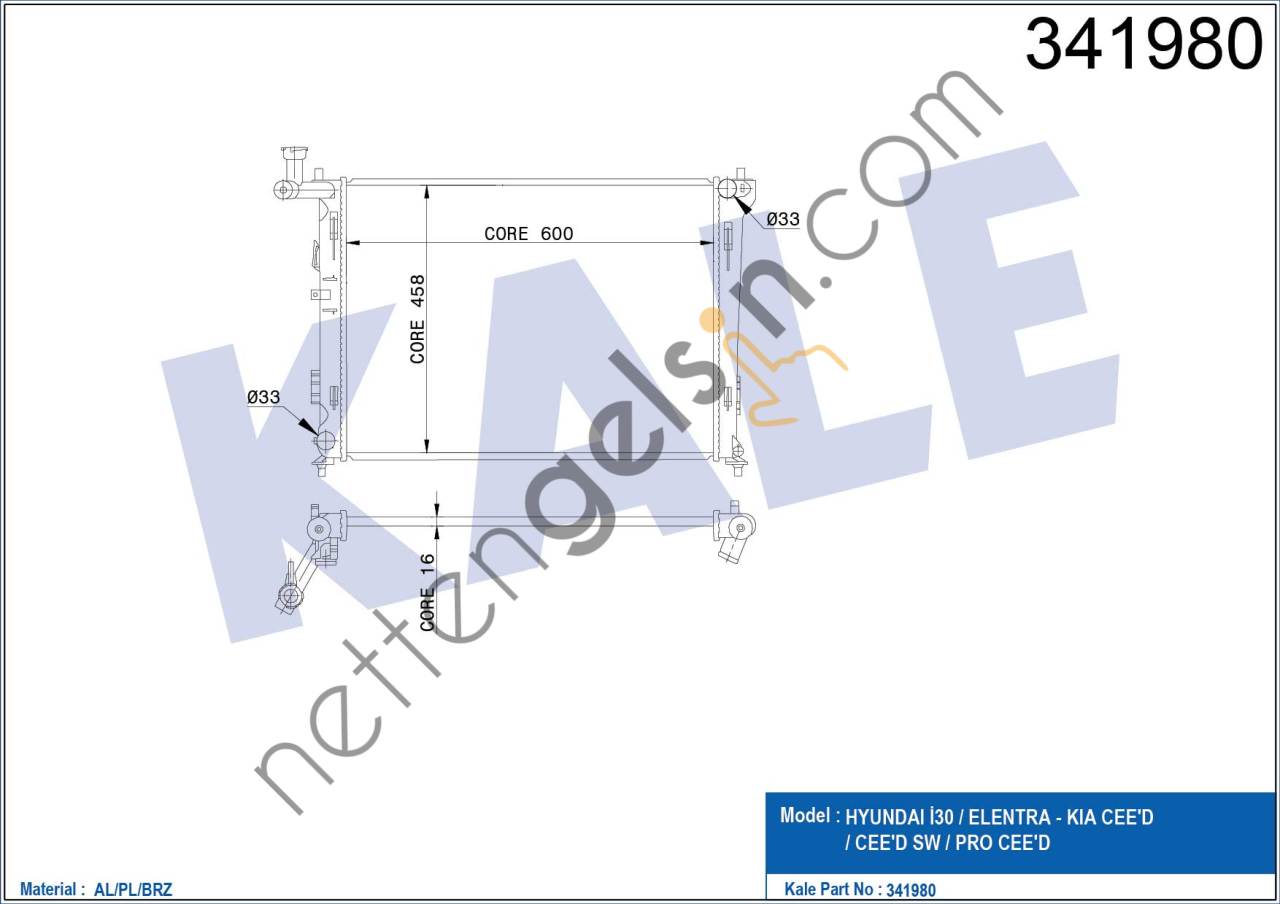 KALE 341980 MOTOR SU RADYATORU I30 CEED 1,4 1,6 BENZINLI MANUEL VITES 2007 2012  HYUNDAI BİNEK MOTOR SU RADYATORU