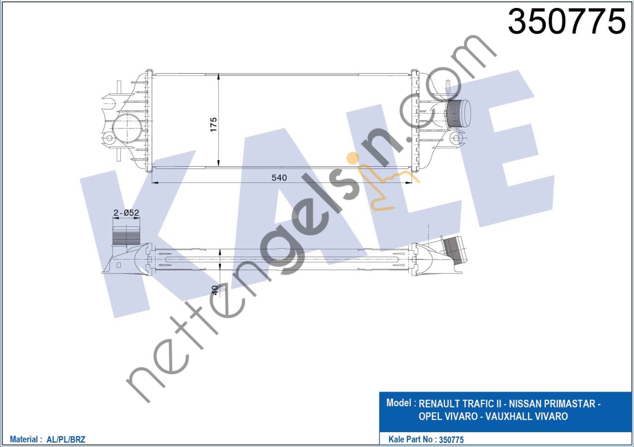 KALE 350775 TURBO RADYATORU (INTERCOOL) RENAULT TRAFIC II NISSAN PRIMASTAR OPEL VIVARO VAUXHALL VIVARO  NISSAN BİNEK TURBO RADYATÖRÜ