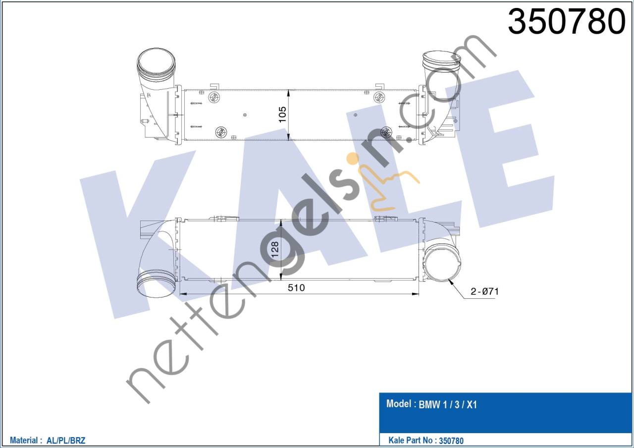 KALE 350780 TURBO RADYATORU BMW M57 D30 E90 N47 D20 E84  BMW BİNEK TURBO RADYATÖRÜ