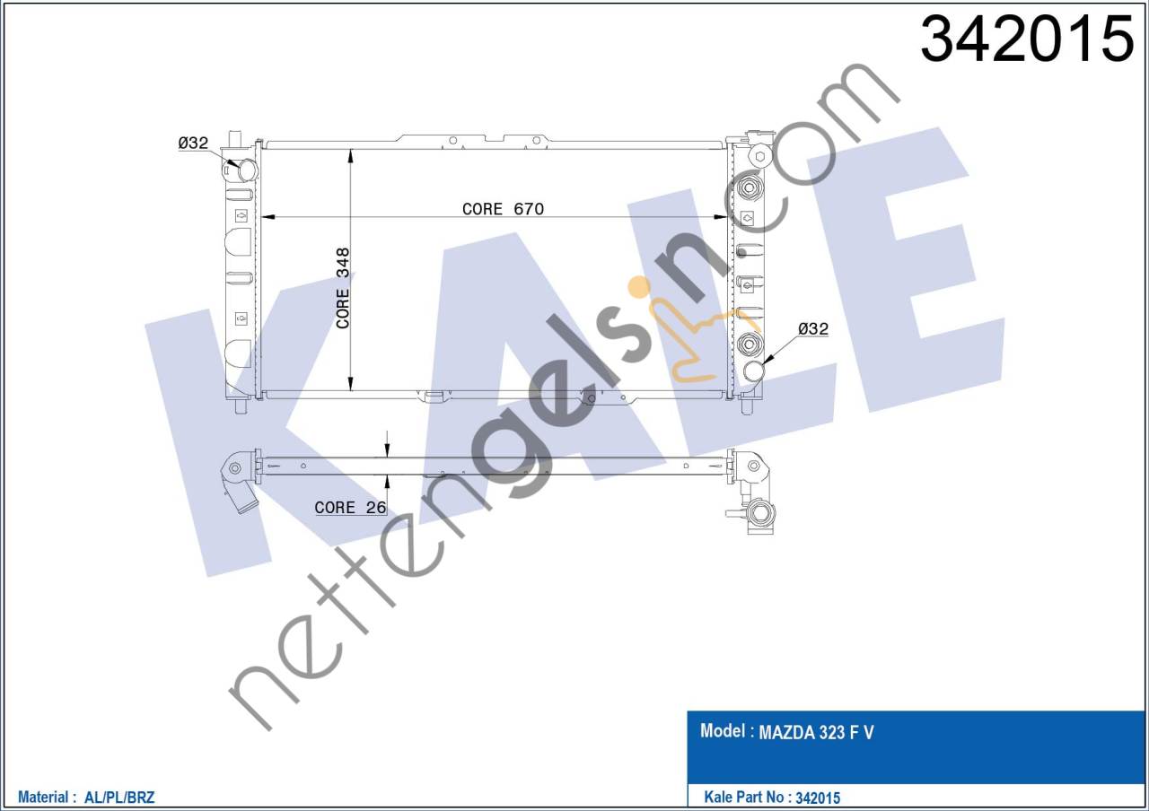 KALE 342015 MOTOR SU RADYATORU MAZDA 323 LANTIS 1995 1998 (AT)  MAZDA BİNEK MOTOR SU RADYATORU