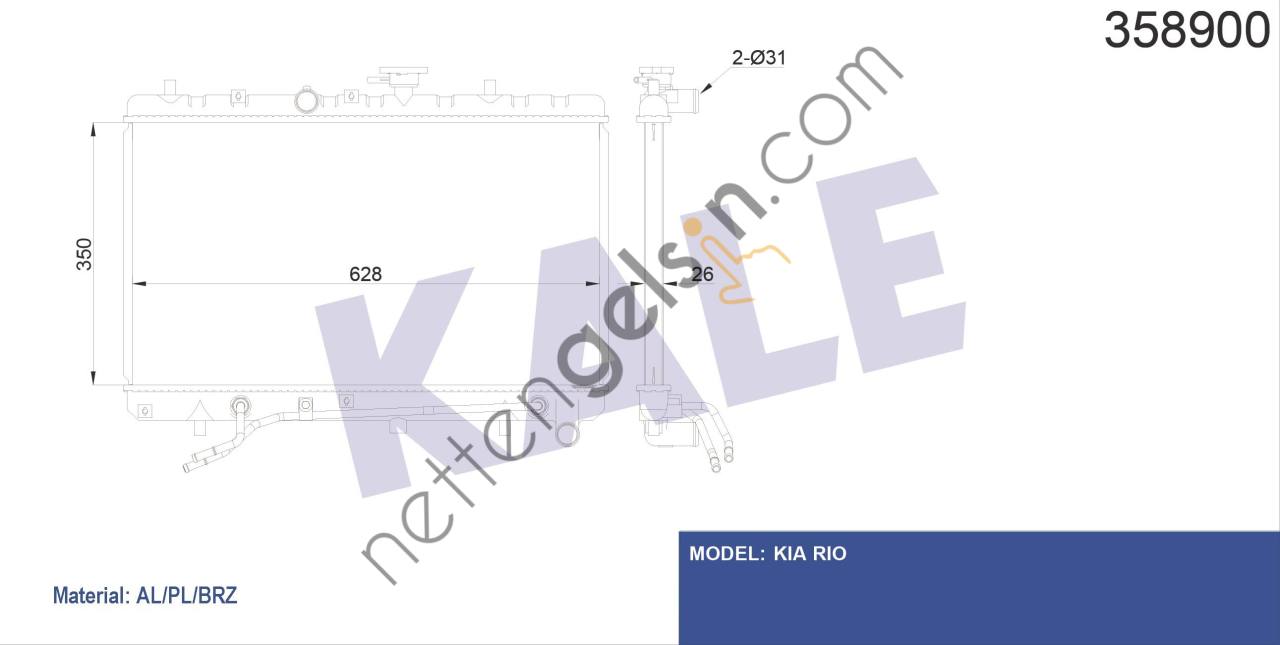 KALE 358900 MOTOR RADYATORU RIO (350x628x26)  KIA BİNEK MOTOR SU RADYATORU
