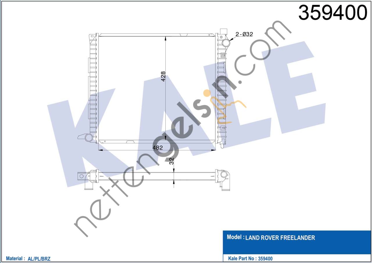 KALE 359400 MOTOR SU RADYATORU LAND ROVER FREELANDER 482x428x32  LAND ROVER BİNEK MOTOR SU RADYATORU