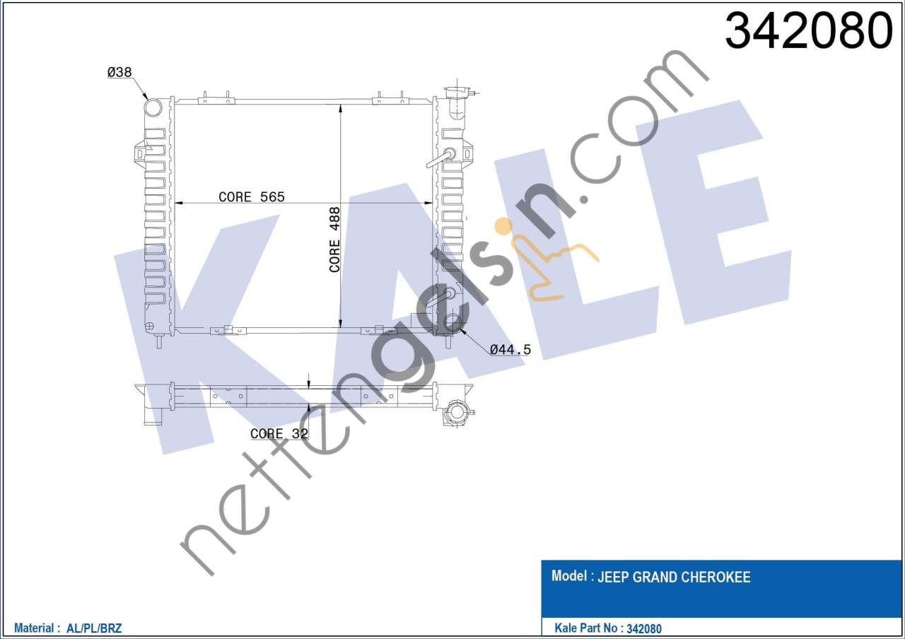 KALE 342080 MOTOR RADYATORU JEEP GRAND CHEROKEE I 92>99  JEEP BİNEK MOTOR SU RADYATORU