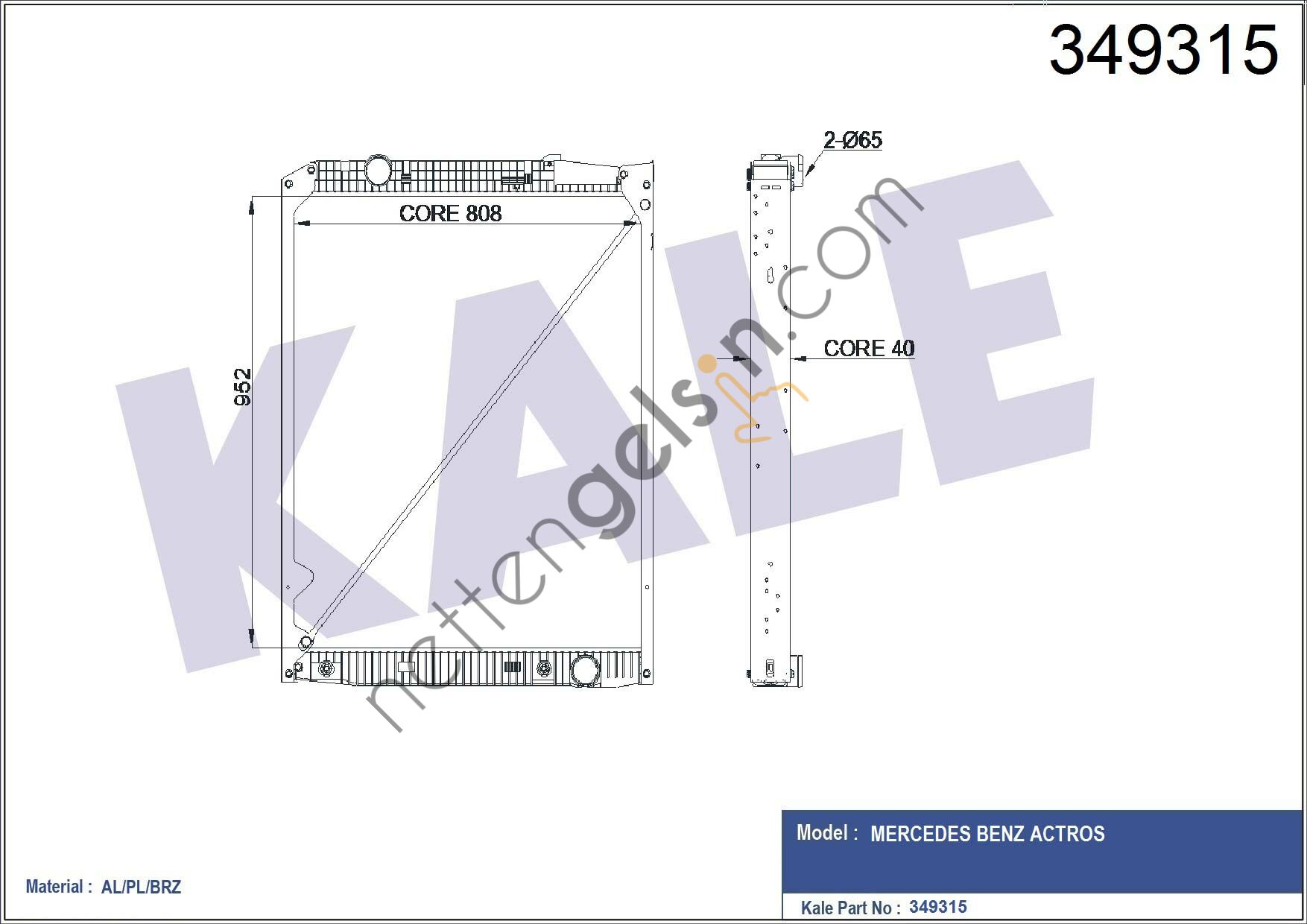 KALE 349315 RADYATOR MOTOR MERCEDES BENZ ACTROS (CERCEVELI) (AT)  MERCEDES AĞIR VASITA MOTOR SU RADYATORU