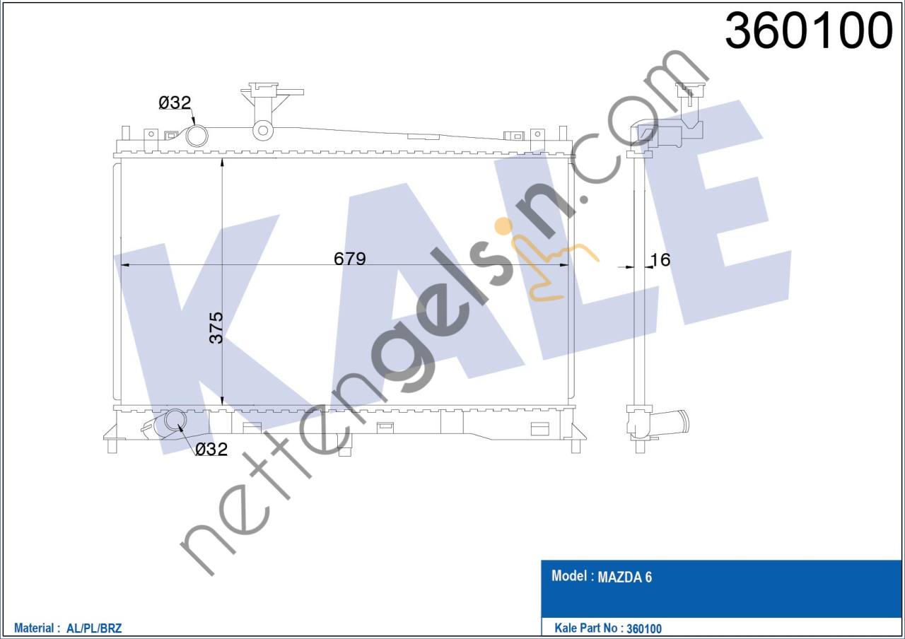 KALE 360100 MOTOR SU RADYATORU MAZDA 6 1,8 2,0 2002 2007 MANUEL VITES  MAZDA BİNEK MOTOR SU RADYATORU