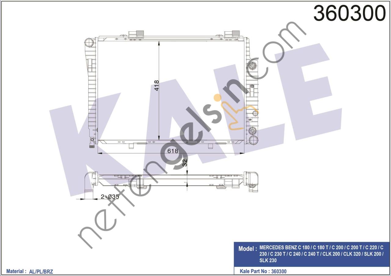 KALE 360300 RADYATOR C 180-C 180 T-C 200-C 200 T-C 220-C 230-C 230 T-C 240-C 240 T-CLK 200-CLK 320-SLK 200-SLK 2  MERCEDES BİNEK MOTOR SU RADYATORU