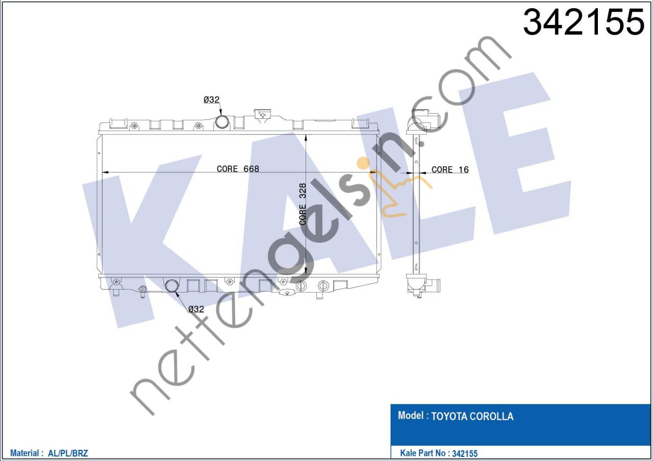 KALE 342155 MOTOR RADYATORU COROLLA / COROLLA COMPACT / LIFTBACK / WAGON 1.6 / 1.3 87-92   TOYOTA BİNEK MOTOR SU RADYATORU