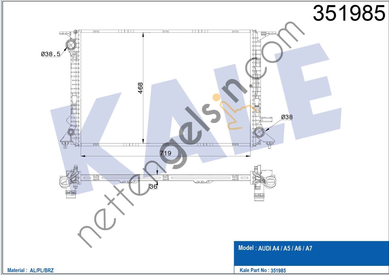 KALE 351985 MOTOR SU RADYATORU AUDI A4 08>15 A5 10>17 A6 Q7 11>18 Q5 13>17 3.0 3.2TDI TFSI  VW-AUDI-SEAT-SKODA BİNEK MOTOR SU RADYATORU