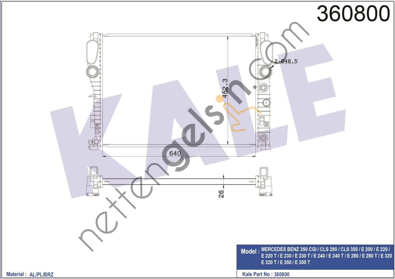 KALE 360800 MOTOR SU RADYATORU C219 04>10 W211 02>08 S211 03>09  MERCEDES BİNEK MOTOR SU RADYATORU