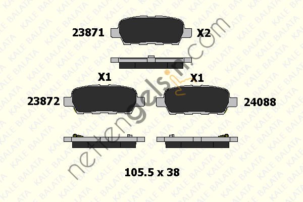KALE B 23871 138 05 ARKA FREN BALATASI NISSAN QASHQAI J10 07-13 XTRAIL 07-13 PARTHFINDER 13-> KOLEOS 08-> JUKE 10->SUZUKI GRAND VITARA 08->  NISSAN BİNEK FREN BALATASI