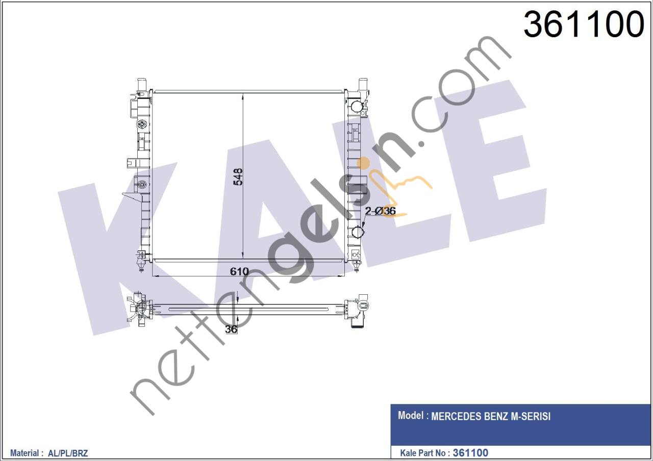 KALE 361100 RADYATOR M-SERISI (W163) 610x548x36  MERCEDES BİNEK MOTOR SU RADYATORU