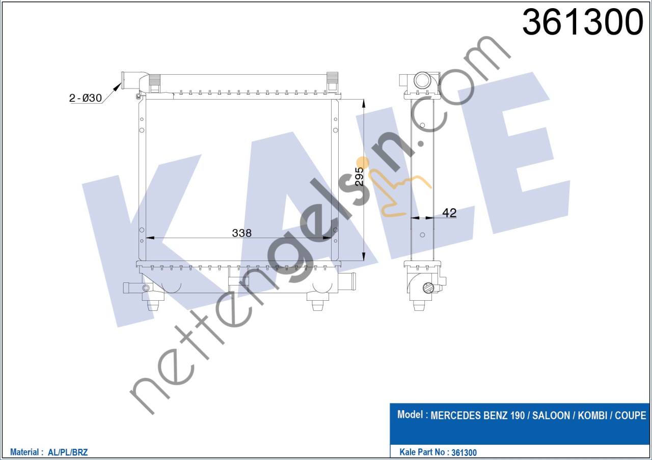 KALE 361300 RADYATOR 190-200-220-230-200 T-200 TE-200CE 295x338x40  MERCEDES BİNEK MOTOR SU RADYATORU