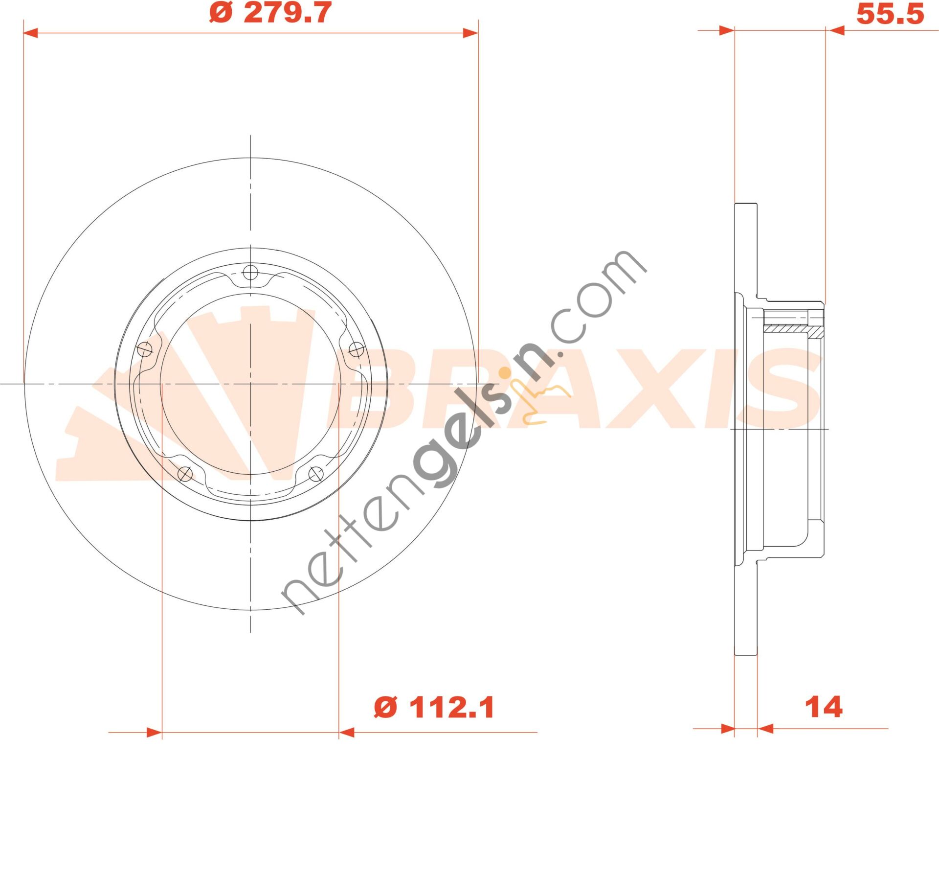 BRAXIS AE0803 FREN DISKI ON J9 DUZ 280mm  PEUGEOT-CITROEN BİNEK FREN DİSKİ