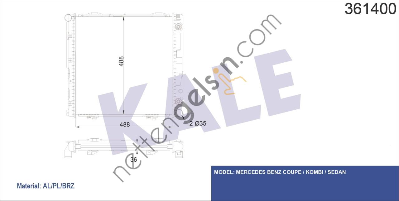KALE 361400 RADYATOR COUPE-KOMBI (S124)-SEDAN (W124) 488x488x36  MERCEDES BİNEK MOTOR SU RADYATORU
