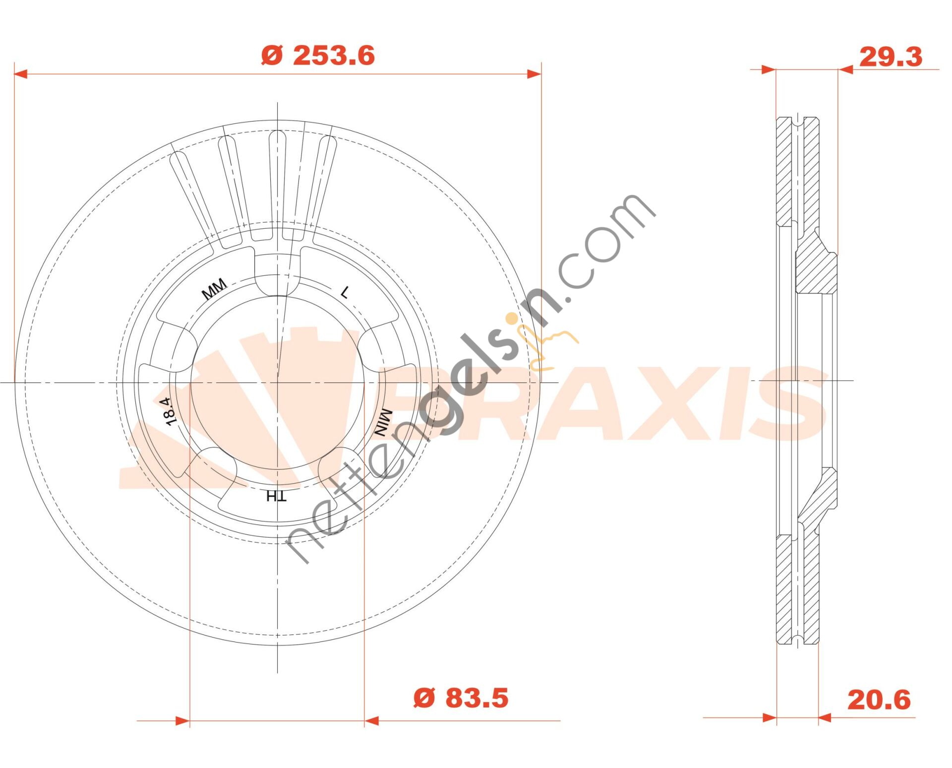 BRAXIS AE0804 FREN DISKI ON H100 MINIBUS 94>08 KAMYONET 97>03 HAVALI 253mm  HYUNDAI BİNEK FREN DİSKİ