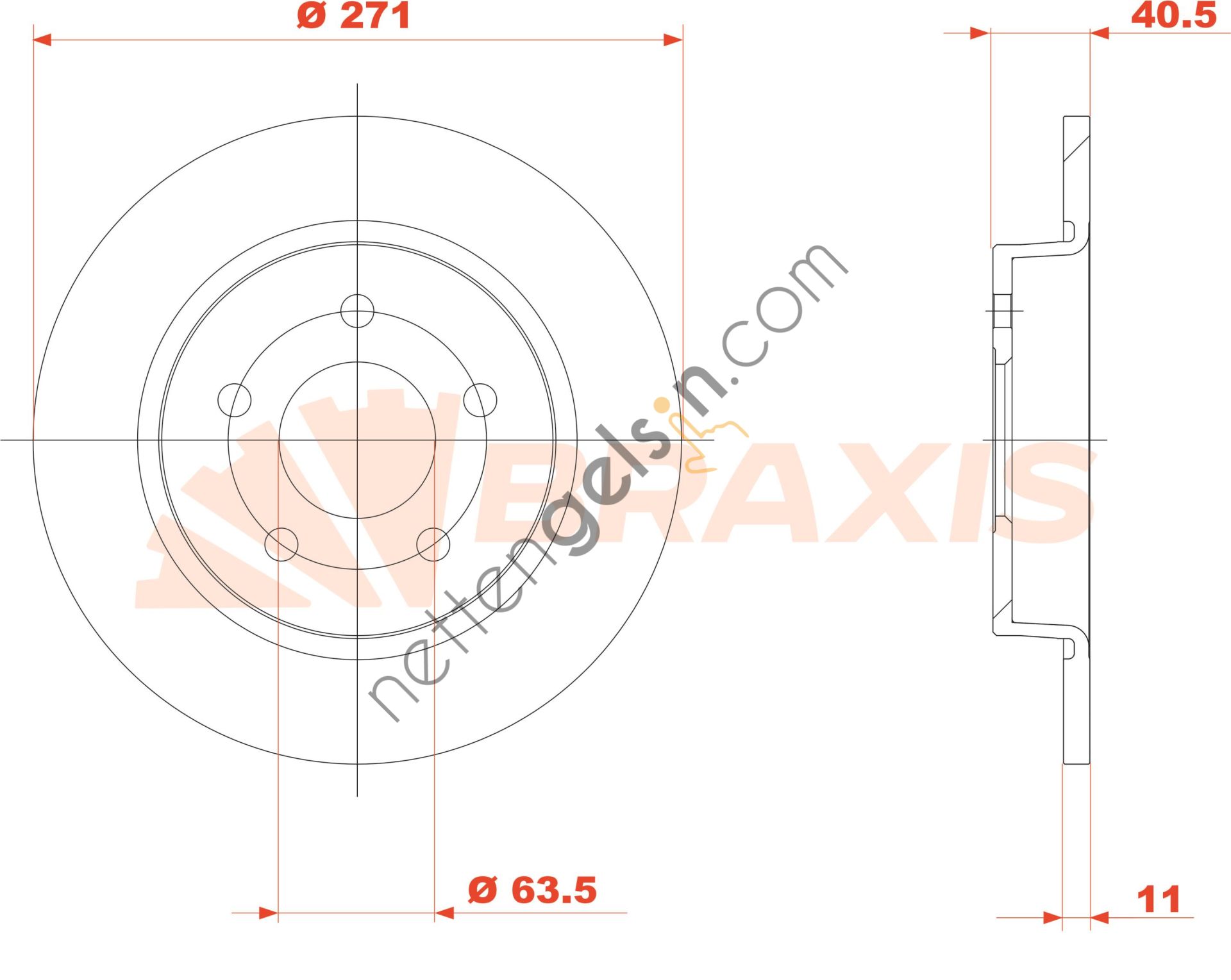 BRAXIS AE0805 ARKA FREN DISK AYNASI FOCUS III CB8 11>14 FOCUS IIII CEW 14> DÜZ 271mm  FORD BİNEK FREN DİSKİ