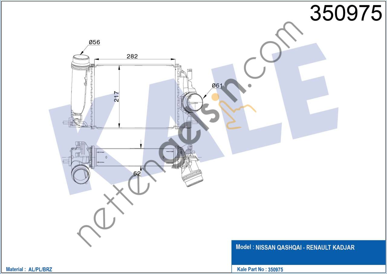 KALE 350975 INTERCOOLER NISSAN QASHQAI 1,6 2014-> KADJAR 1,6 2016->  NISSAN BİNEK TURBO RADYATÖRÜ