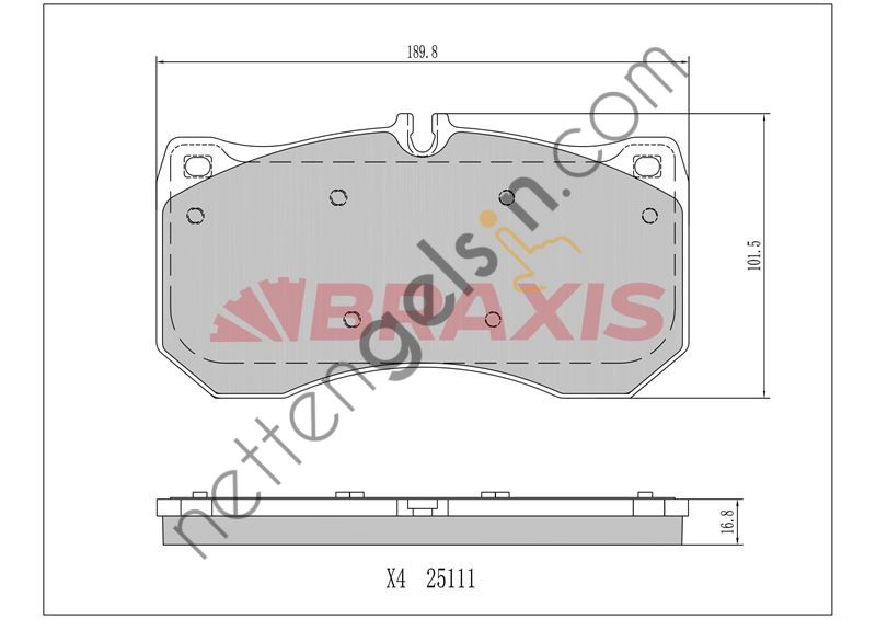 BRAXIS AA0424 ON FREN BALATASI A6 A7 11>18 A8 10>17 RS6 RS7 S6 S7 S8 14>18  VW-AUDI-SEAT-SKODA BİNEK FREN BALATASI