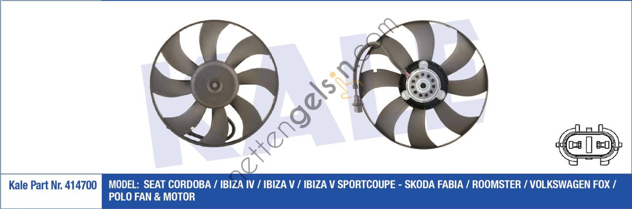 KALE 414700 FAN MOTORU (250 / 60W 394MM) CORDOBA IBIZA IV IBIZA V IBIZA V FABIA ROOMSTER  VW-AUDI-SEAT-SKODA BİNEK FAN MOTORU
