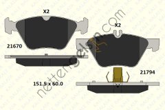 KALE B 21670 203 05 KD11 FREN BALATASI ON C208 97>02 A208 98>02 W210 97>02 W211 03>08 S211 03>09  MERCEDES BİNEK FREN BALATASI