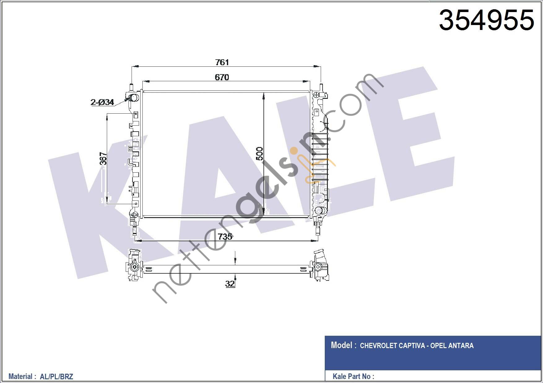 KALE 354955 MOTOR SU RADYATORU M.T CAPTIVA ANTARA  CHEVROLET BİNEK MOTOR SU RADYATORU
