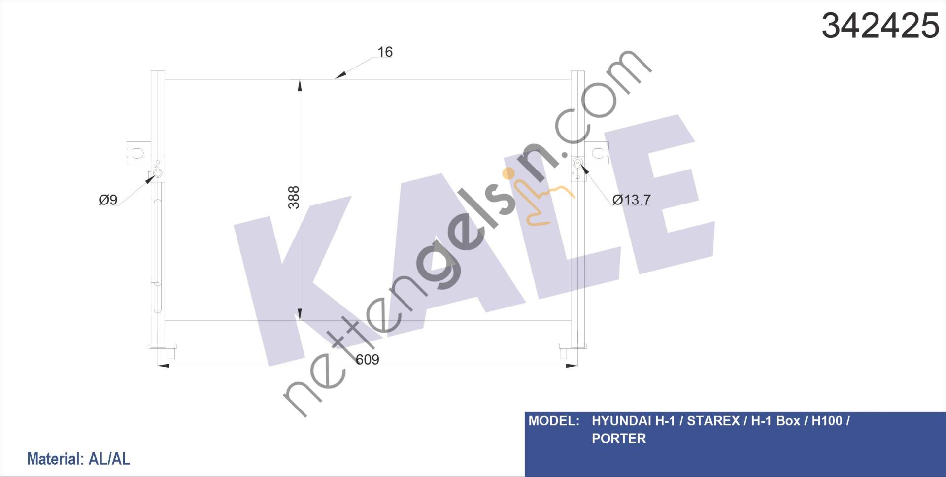 KALE 342425 KLIMA RADYATORU KOMPLE STAREX 2001>  HYUNDAI BİNEK KLİMA RADYATÖRÜ